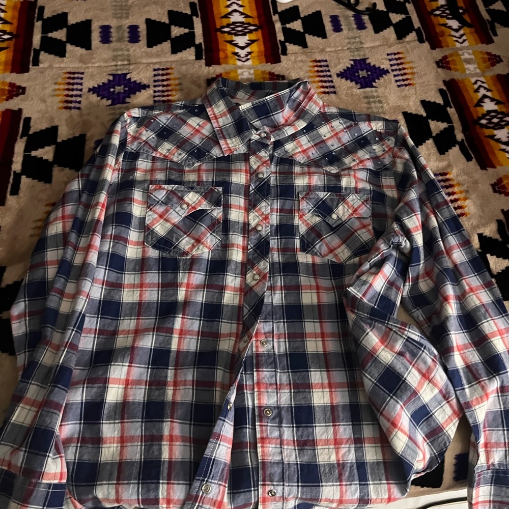 Women's Plaid Button Down Shirt - Blue and Red